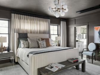 Light-Colored Bed Linens Create Soothing Contrast in Master Bedroom