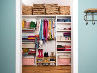 organized colorful reach-in closet