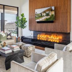 Neutral Contemporary Living Room With Modern Fireplace