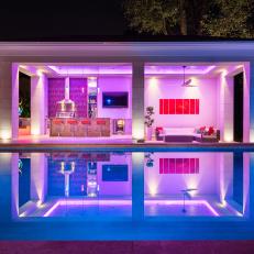 Pool Cabana With Pink Neon Light