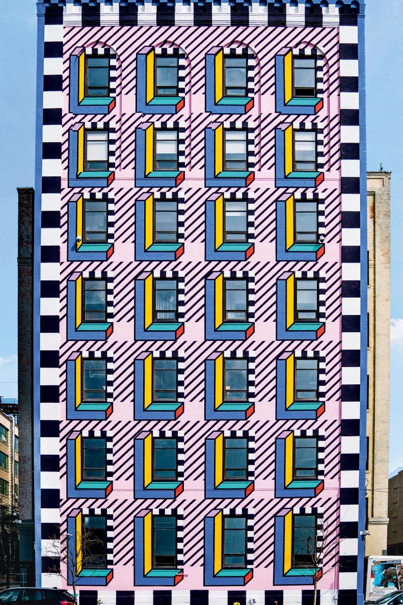 Located in Brooklyn, New York, this animated-looking building is actually a mural created by London artist Camille Walala to reinvigorate the existing building.