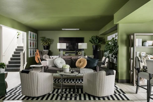 Herringbone-Patterned Club Chairs Add Visual Interest to Sitting Area