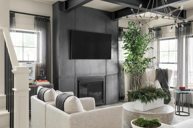 Faux-Steel Fireplace Surround Acts As Great Room Focal Point