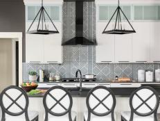 Geometric-Patterned Black-and-White Backsplash Shines in Kitchen