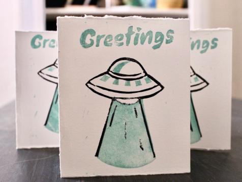 DIY Hand-Stamped Alien Greeting Cards