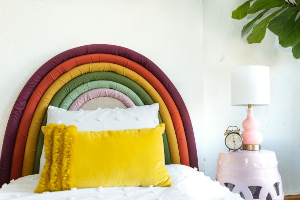 Twin Bed With Padded Rainbow Headboard