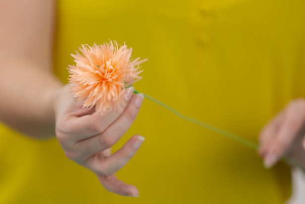 Create gorgeous paper flowers with this easy how-to from Marianne Canada. All you need is a roll of party steamers, scissors, glue, floral tape and a floral stem.