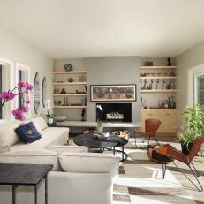 Gray Contemporary Sitting Room With Pink Orchid
