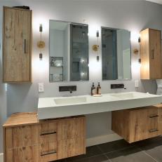Gray Bathroom With Floating Double Sink
