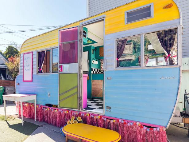 Pastel Colored Retro Camper in Oakland, California