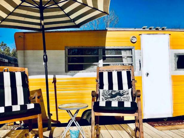 Yellow & White Vintage Camper Near Asheville