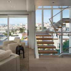 Multi-Level Living Room With City View