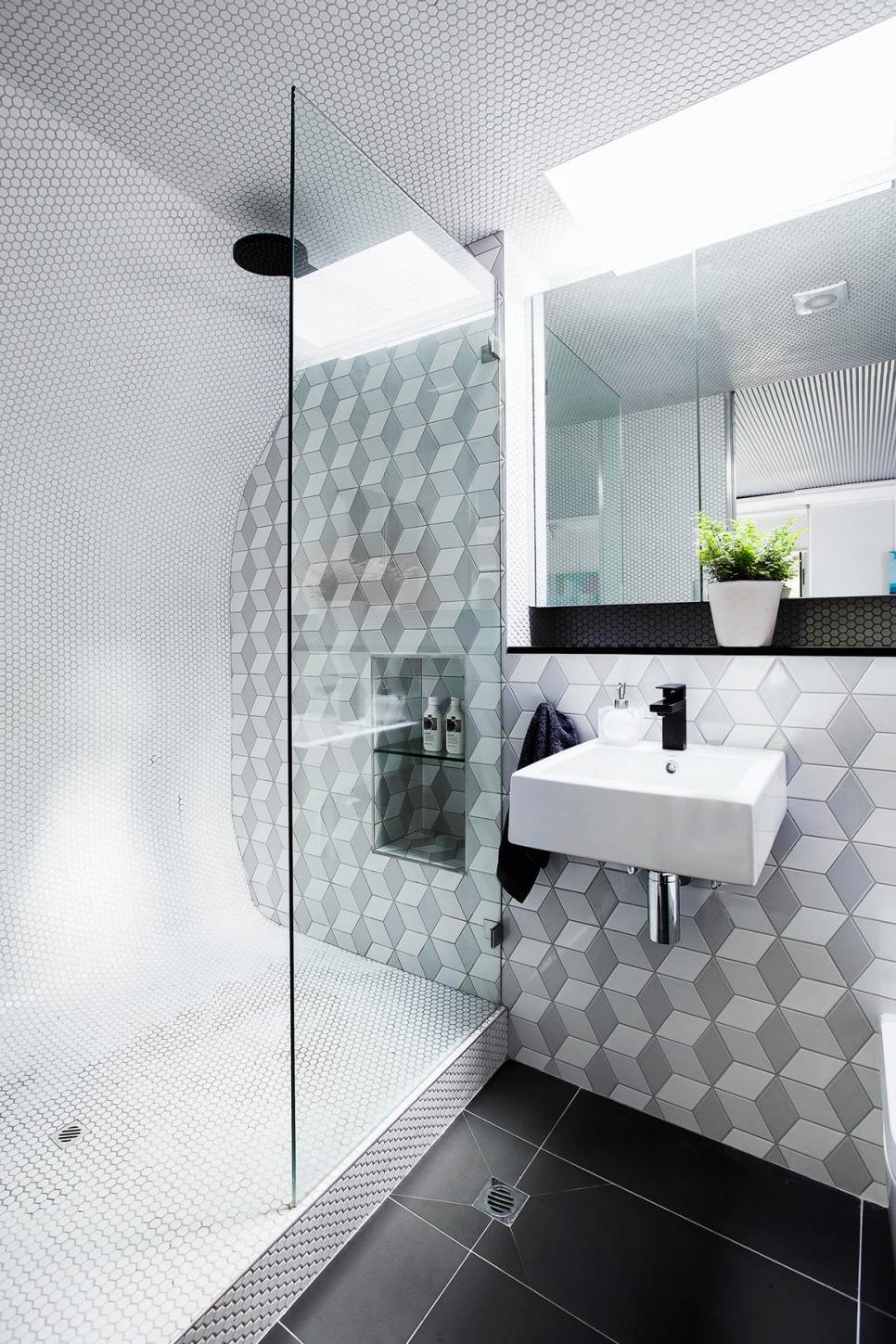 Modern, Geometric Tile Bathroom | HGTV