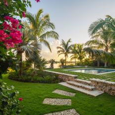 Tropical Terraced Backyard With Pool