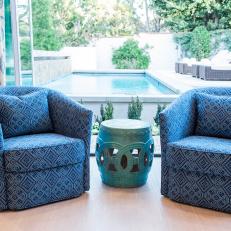 Blue Armchairs and Garden Stool