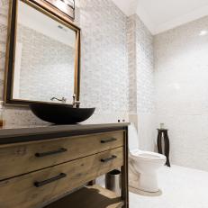 White Transitional Bathroom With Terrazzo Floor