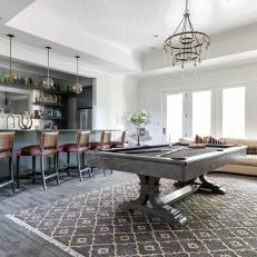 Contemporary Bar and Game Room With Pool Table