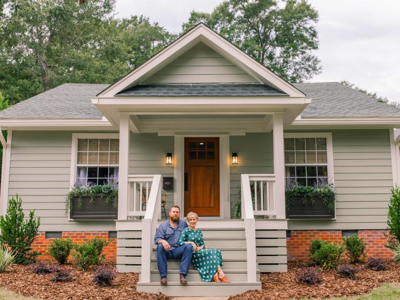 As seen on Home Town, the Mauldin residence has been fully renovated by Ben and Erin Napier. After renovations, their Laurel, MS home now features a fresh coat of paint and front porch. (After)