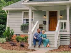 As seen on Home Town, the Mauldin residence has been fully renovated by Ben and Erin Napier. After renovations, their Laurel, MS home now features a fresh coat of paint and front porch. (After)