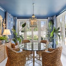 Blue Cottage Sunroom With Glass Table