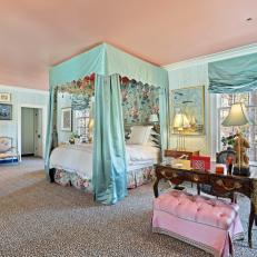 Blue Shabby Chic Bedroom With Canopy Bed