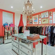 Pink Eclectic Walk-In Closet With Gallery Wall