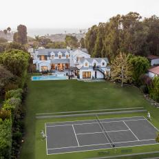 Overhead Shot of a Tennis Court at a Modern Cape Cod Home in Malibu California