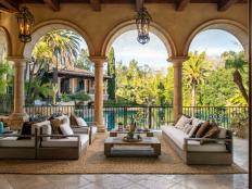 Mediterranean Covered Patio With Lots of Seating, Architectural Arches 