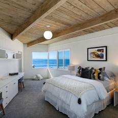 Neutral Midcentury Bedroom With Ocean View