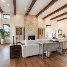 Contemporary Living Room With Exposed Beams