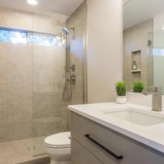Gray Modern Bathroom With Small Plant