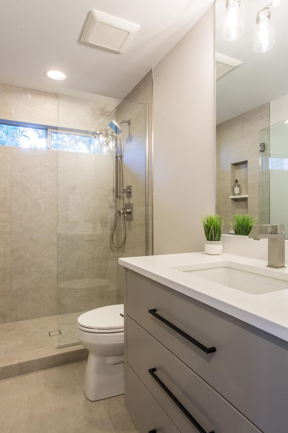 Gray Modern Bathroom With Small Plant Hgtv