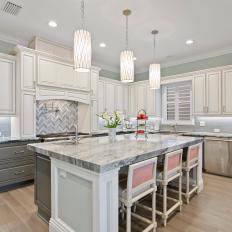 Gray Chef Kitchen With Pink Barstool
