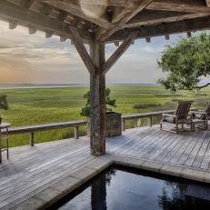 Luxurious Covered Patio With Integrated Hot Tub Overlooking Georgia Wetlands