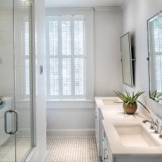 White Double Vanity Bathroom With Succulent