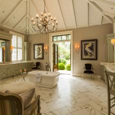 White Traditional Spa Bathroom With Wood Ceiling