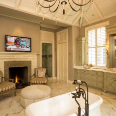 White Traditional Spa Bathroom With TV