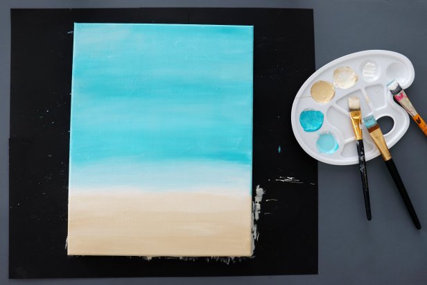 Two-Thirds of Canvas Paint Blue, One Third Painted Tan