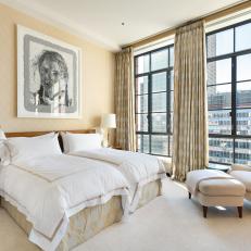 Neutral, Transitional Bedroom With Twin Beds
