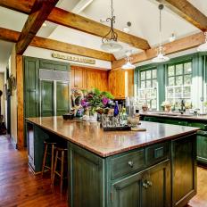 Old World Kitchen With Exposed Wooden Beams