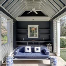 Blue Cottage Poolhouse With Lattice