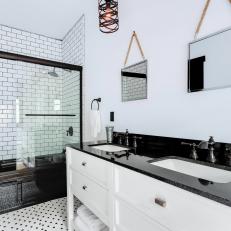 Modern Black-And-White Bath With Subway Tile