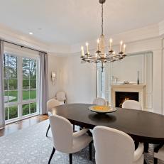Transitional Dining Room With Fireplace