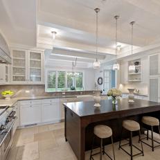 Transitional Kitchen With Crystal Pendants