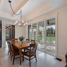 Transitional Dining Room With Vaulted Ceilings