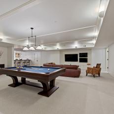 Basement Game Room With Wet Bar