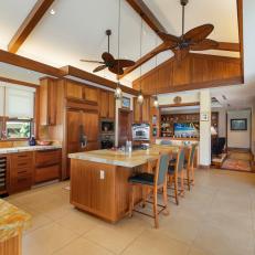 Tropical Chef Kitchen With Vaulted Ceiling