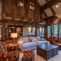 Rustic Great Room With Geometric Chairs