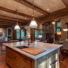 Rustic Great Room and Kitchen Island