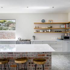 Modern, Rustic Kitchen With Brick Island